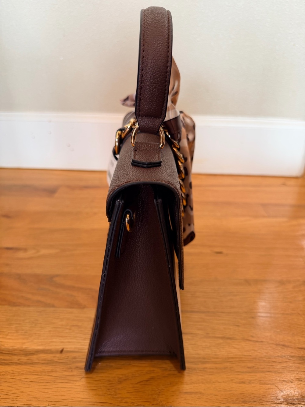 Aldo Brown and White Top-Handle Women's Bag with Bow Accent - Picture 2 of 6